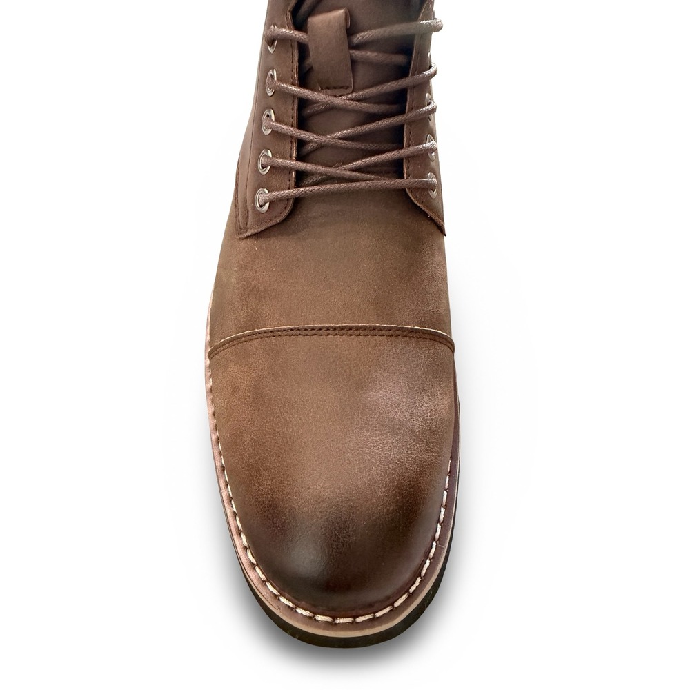 Mens Dark Brown Faux Leather Cap Toe Lace Up Ankle Boots M 8.5 - Picture 11 of 14